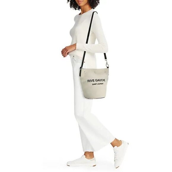 SAINT LAURENT Rive Gauche Bucket Bag in White Linen - Picture 5 of 17